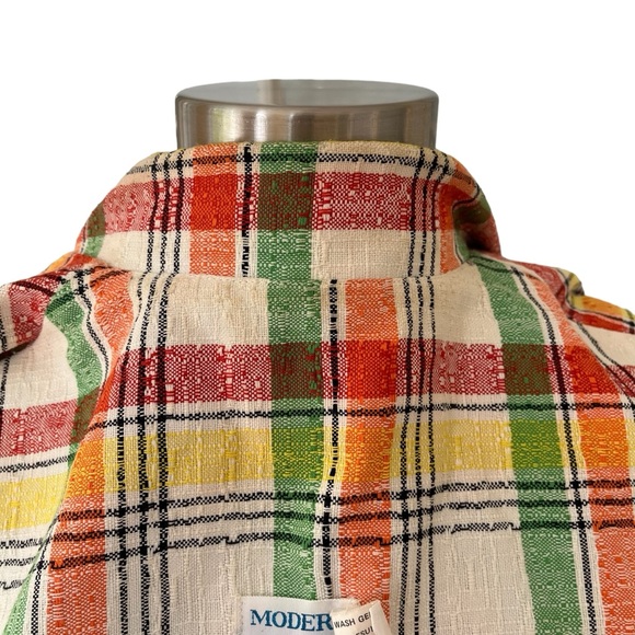 Vintage plaid blazer jacket multicolor fitted red orange green yellow - Picture 9 of 16